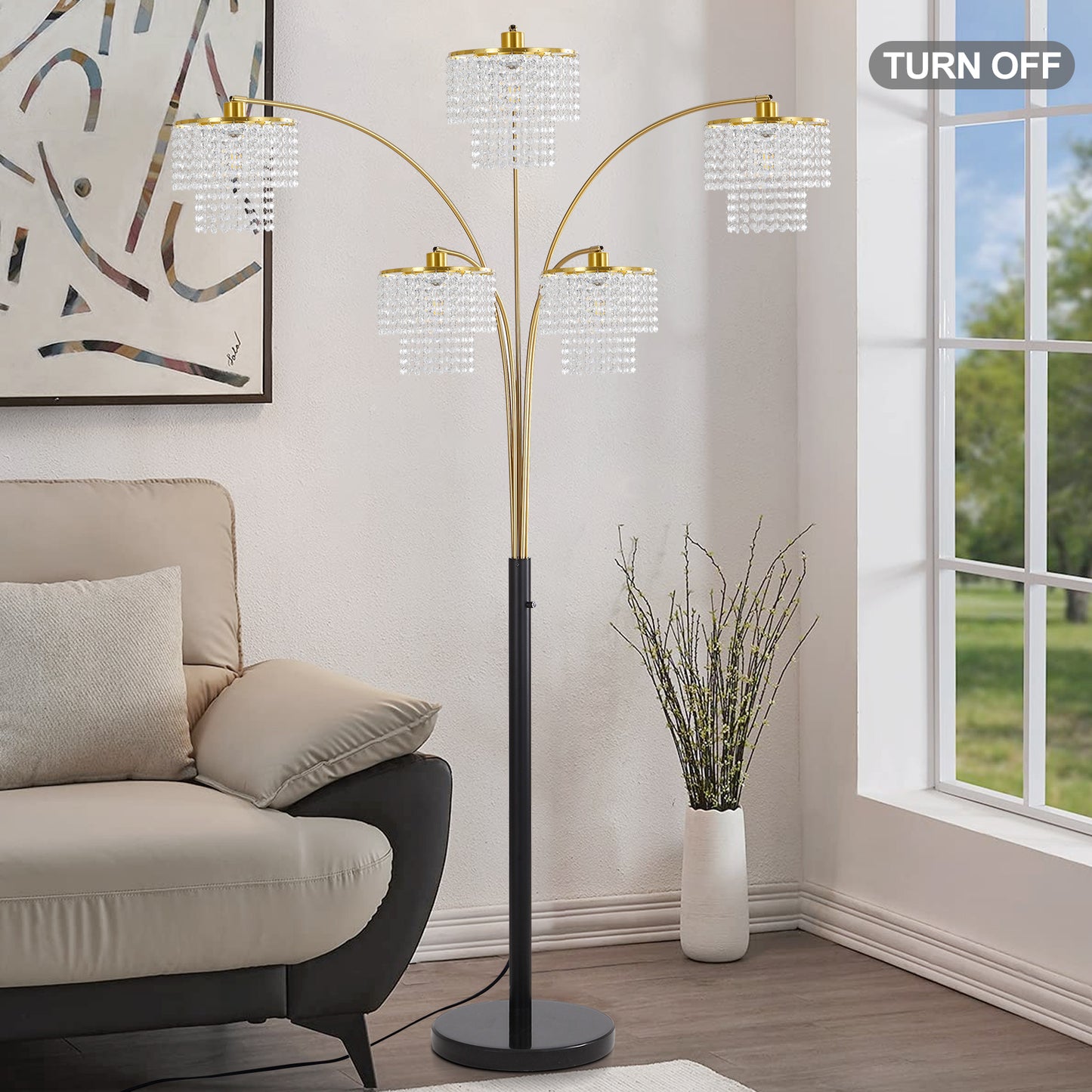 Brio 80" 5-Light Modern Gold Crystal Arc Floor Lamp