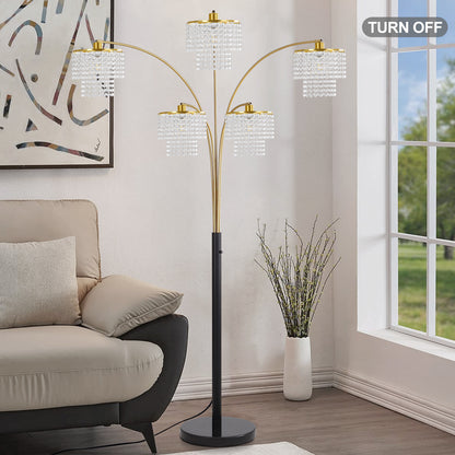 Brio 80" 5-Light Modern Gold Crystal Arc Floor Lamp