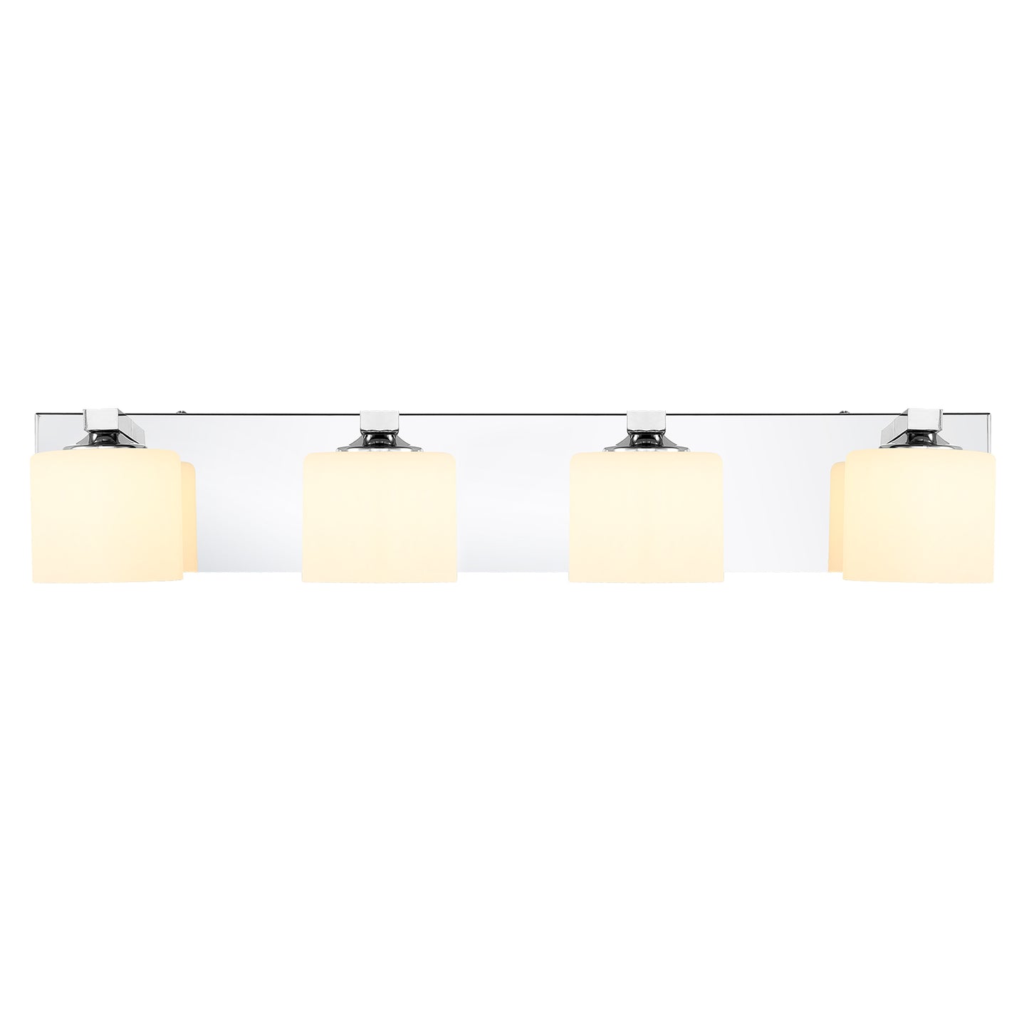 4-Light Chrome Vanity Light – Modern Bathroom Wall Fixture with Etched Opal Glass