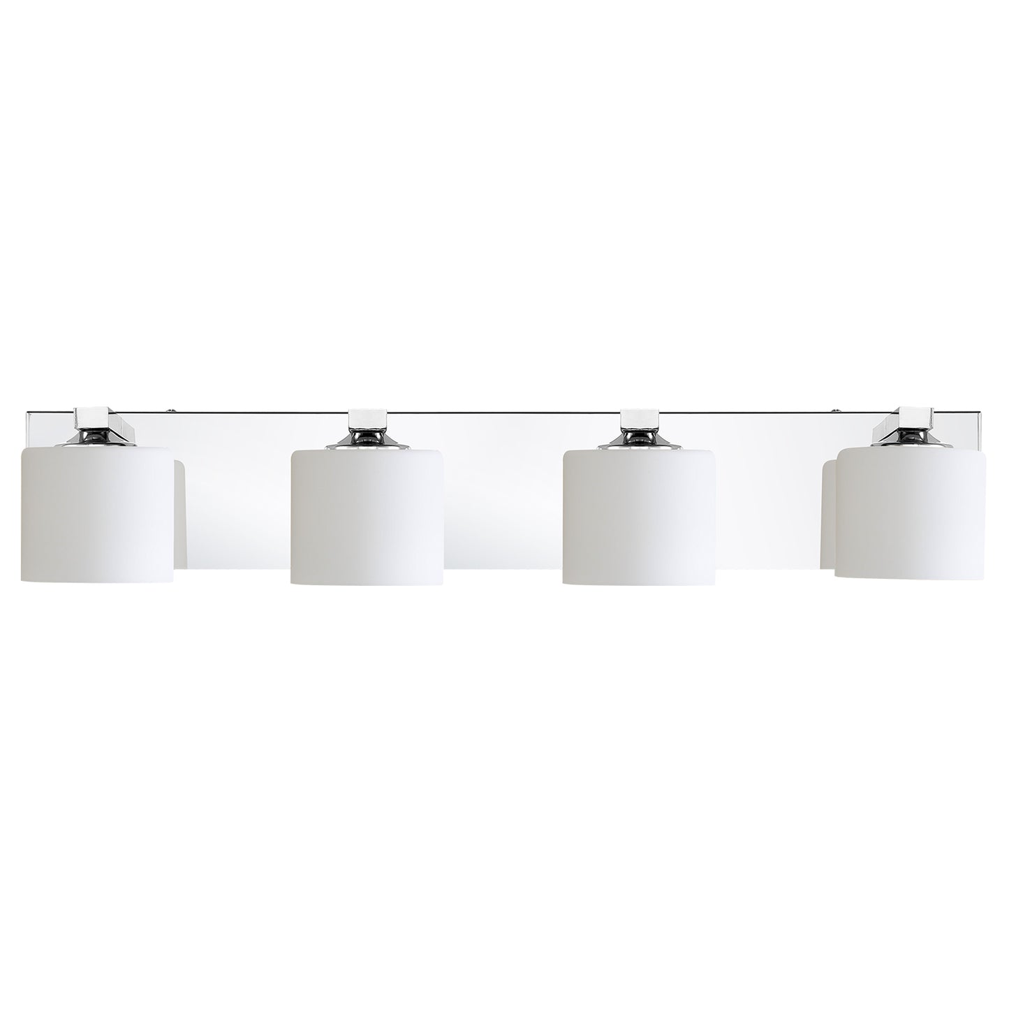 4-Light Chrome Vanity Light – Modern Bathroom Wall Fixture with Etched Opal Glass