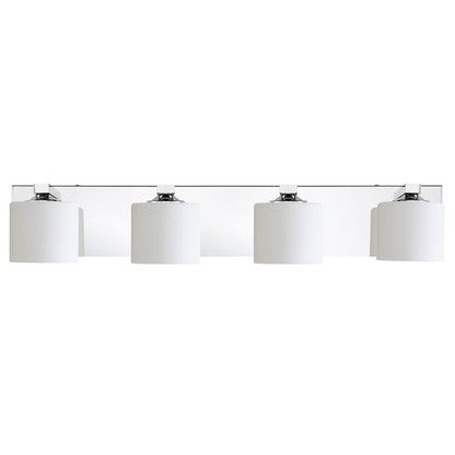 4-Light Chrome Vanity Light – Modern Bathroom Wall Fixture with Etched Opal Glass