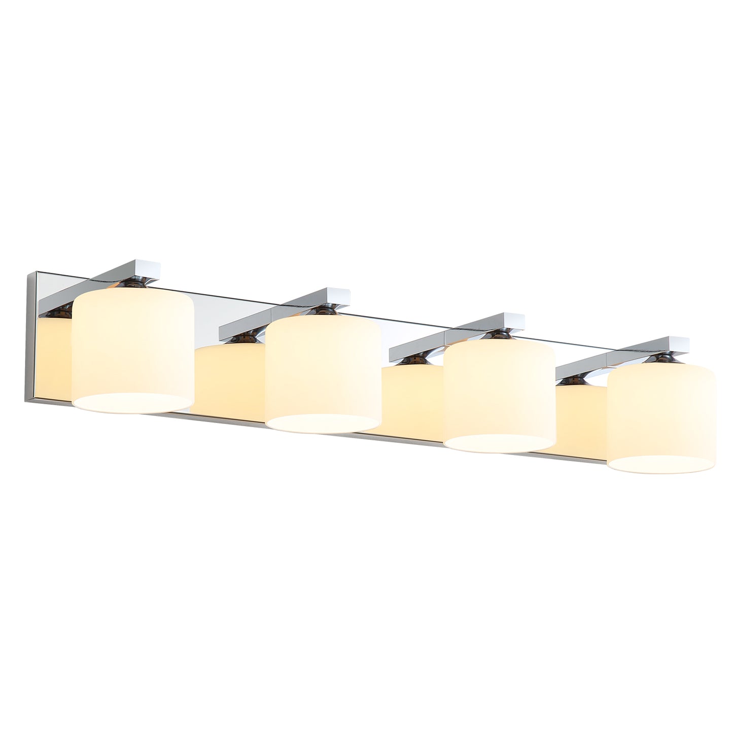 4-Light Chrome Vanity Light – Modern Bathroom Wall Fixture with Etched Opal Glass