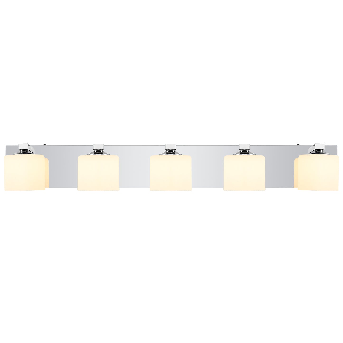 5-Light Chrome Vanity Light – Modern Bathroom Wall Fixture with Etched Opal Glass