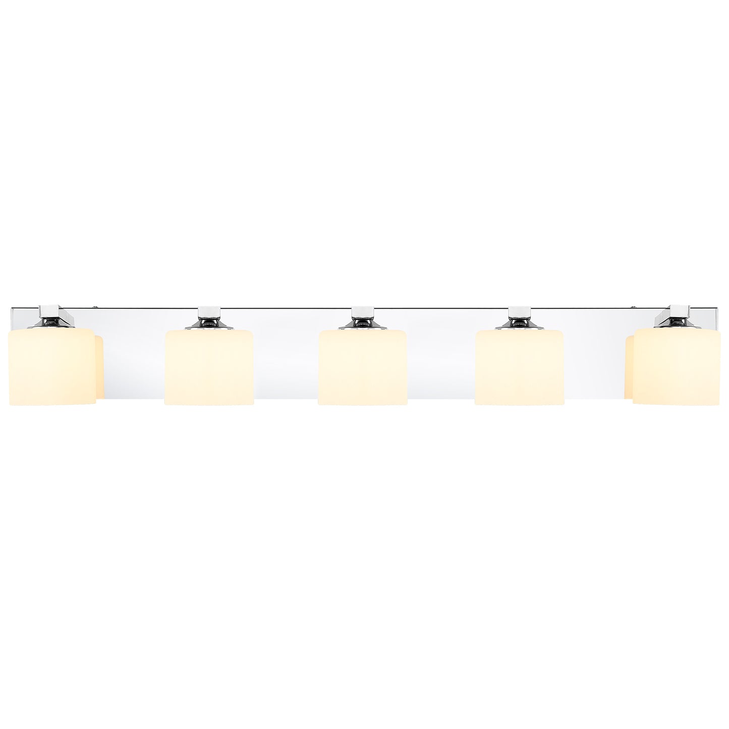 5-Light Chrome Vanity Light – Modern Bathroom Wall Fixture with Etched Opal Glass