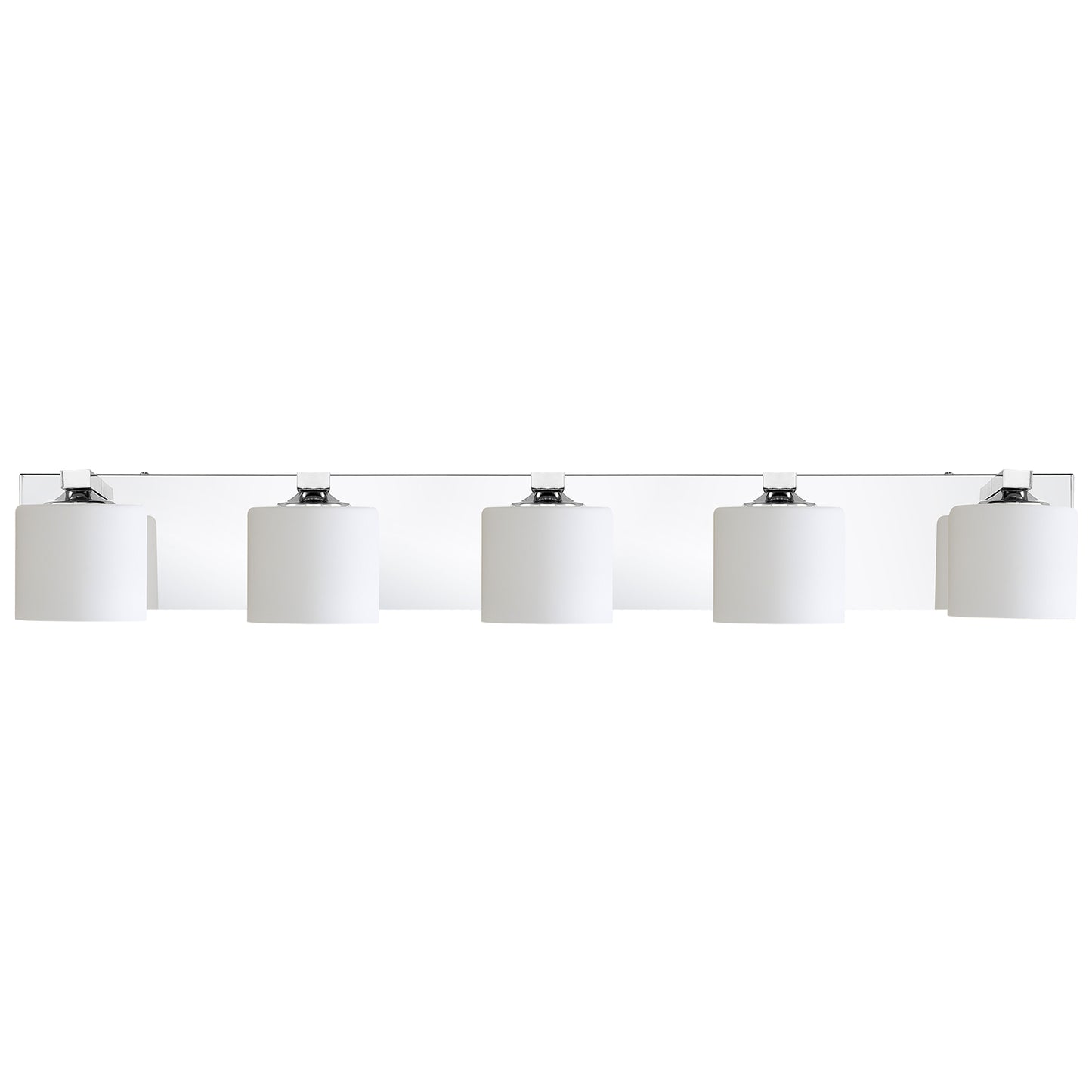5-Light Chrome Vanity Light – Modern Bathroom Wall Fixture with Etched Opal Glass