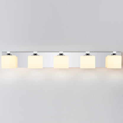 5-Light Chrome Vanity Light – Modern Bathroom Wall Fixture with Etched Opal Glass