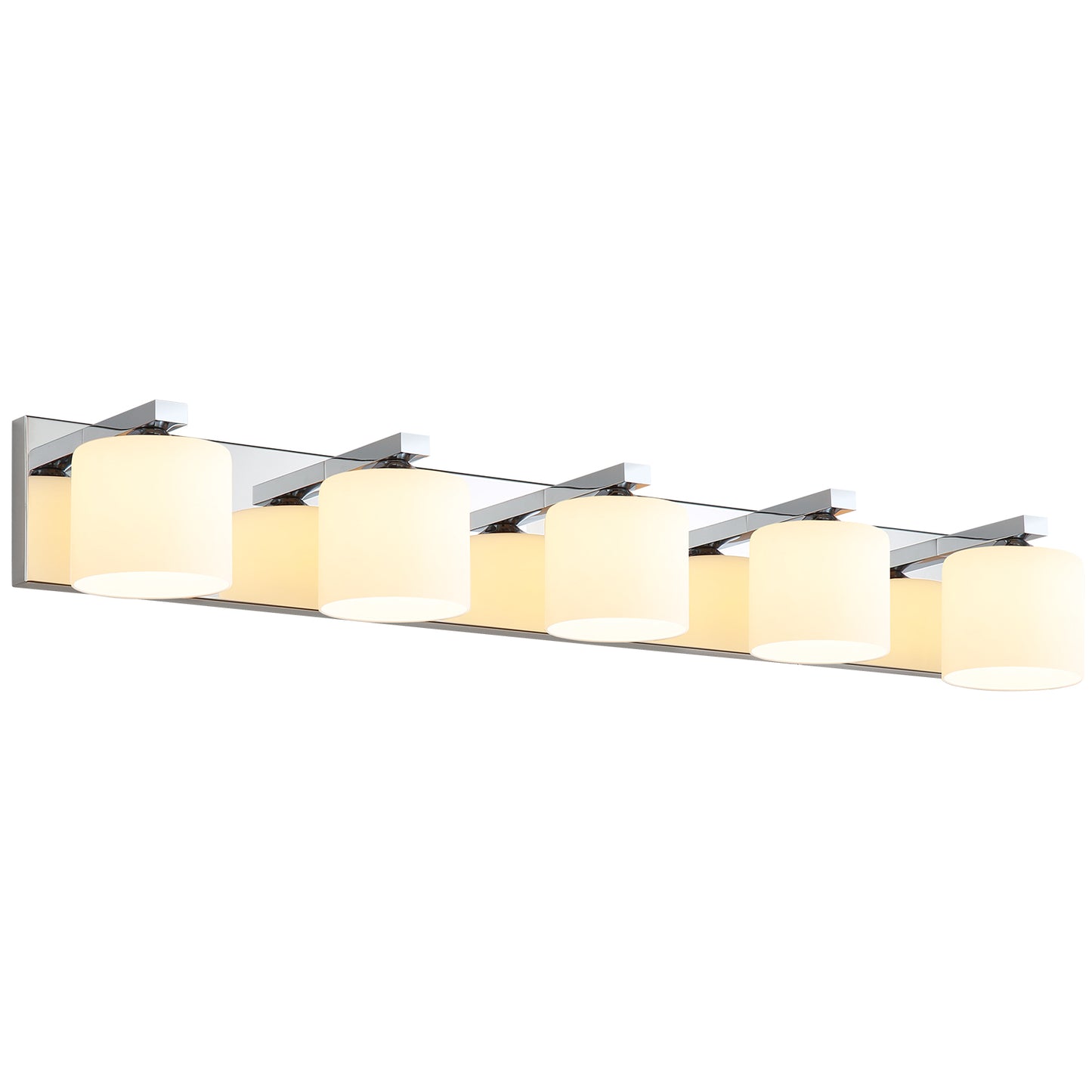 5-Light Chrome Vanity Light – Modern Bathroom Wall Fixture with Etched Opal Glass