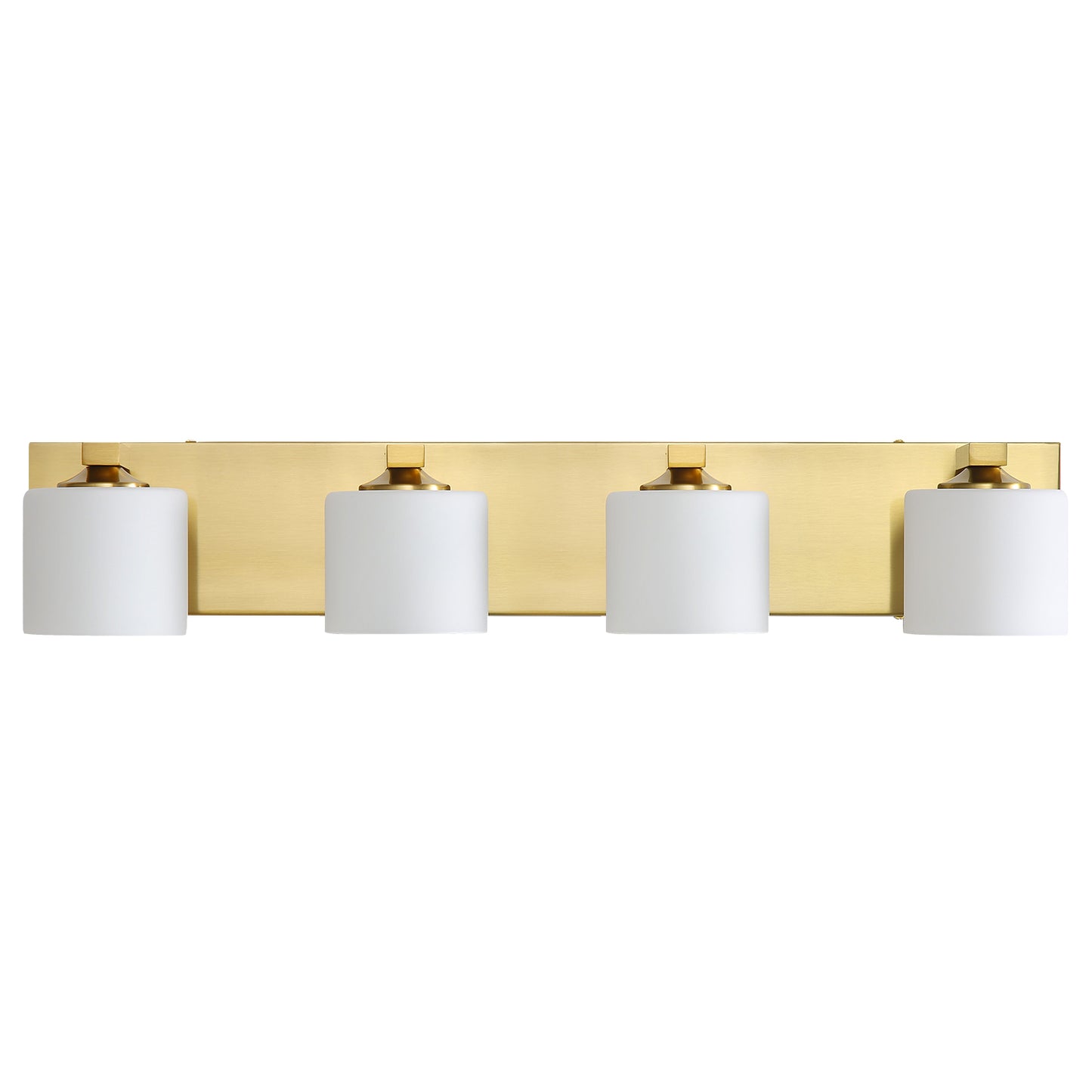 4-Light Gold Vanity Light – Modern Bathroom Wall Fixture with Etched Opal Glass