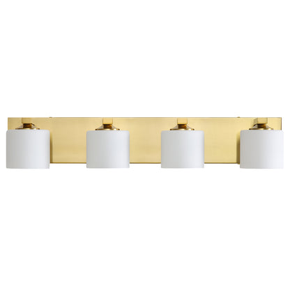 4-Light Gold Vanity Light – Modern Bathroom Wall Fixture with Etched Opal Glass