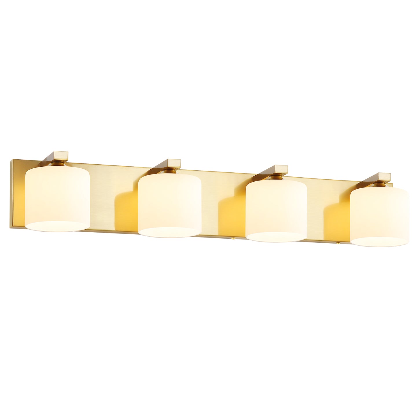 4-Light Gold Vanity Light – Modern Bathroom Wall Fixture with Etched Opal Glass