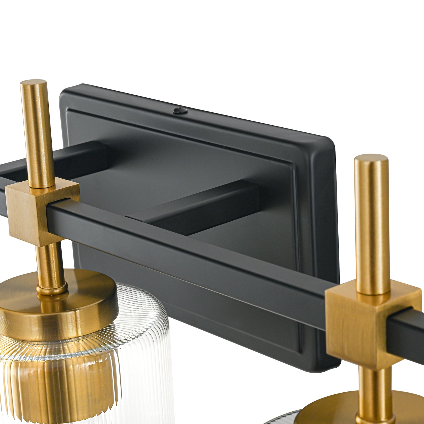 3-Light Black & Gold Vanity Light – Modern Bathroom Wall Light with Ribbed Glass