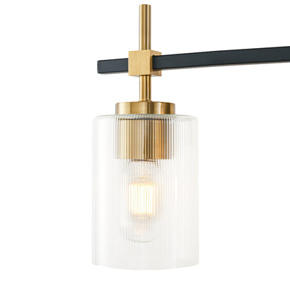 3-Light Black & Gold Vanity Light – Modern Bathroom Wall Light with Ribbed Glass