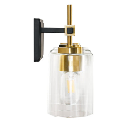 3-Light Black & Gold Vanity Light – Modern Bathroom Wall Light with Ribbed Glass