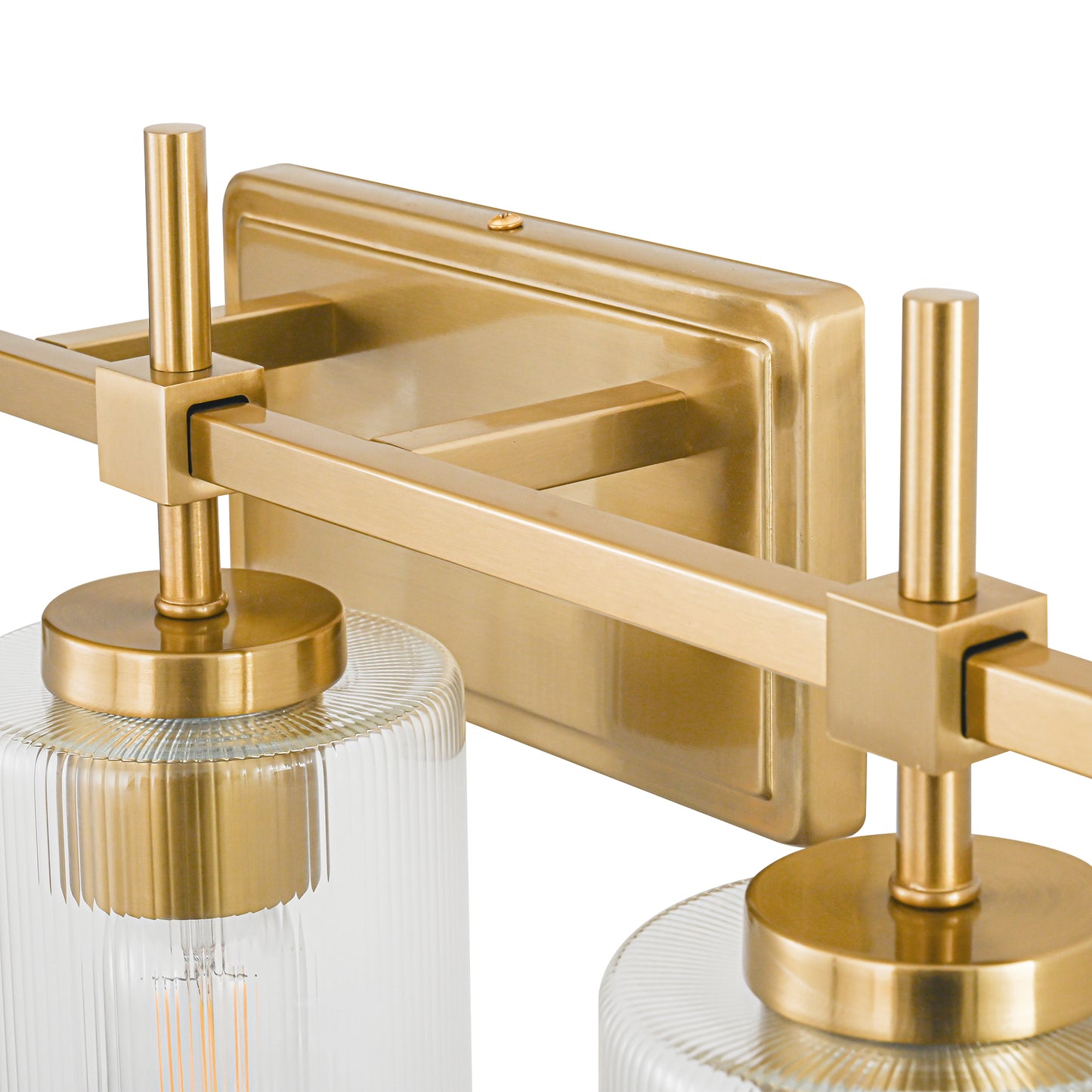 Vanity Light 3-Light Gold Bathroom with Ribbed Clear Glass