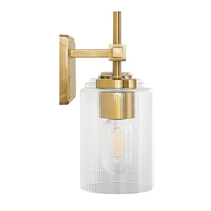 Vanity Light 3-Light Gold Bathroom with Ribbed Clear Glass