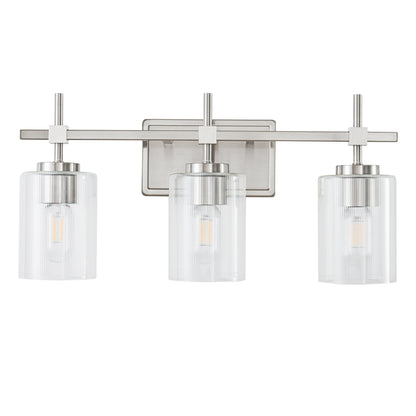 3-Light Brushed Nickel Vanity Light – Modern Bathroom Wall Light with Ribbed Glass