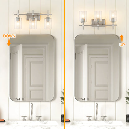 3-Light Brushed Nickel Vanity Light – Modern Bathroom Wall Light with Ribbed Glass