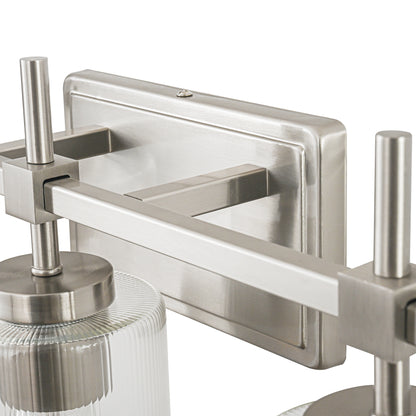 3-Light Brushed Nickel Vanity Light – Modern Bathroom Wall Light with Ribbed Glass