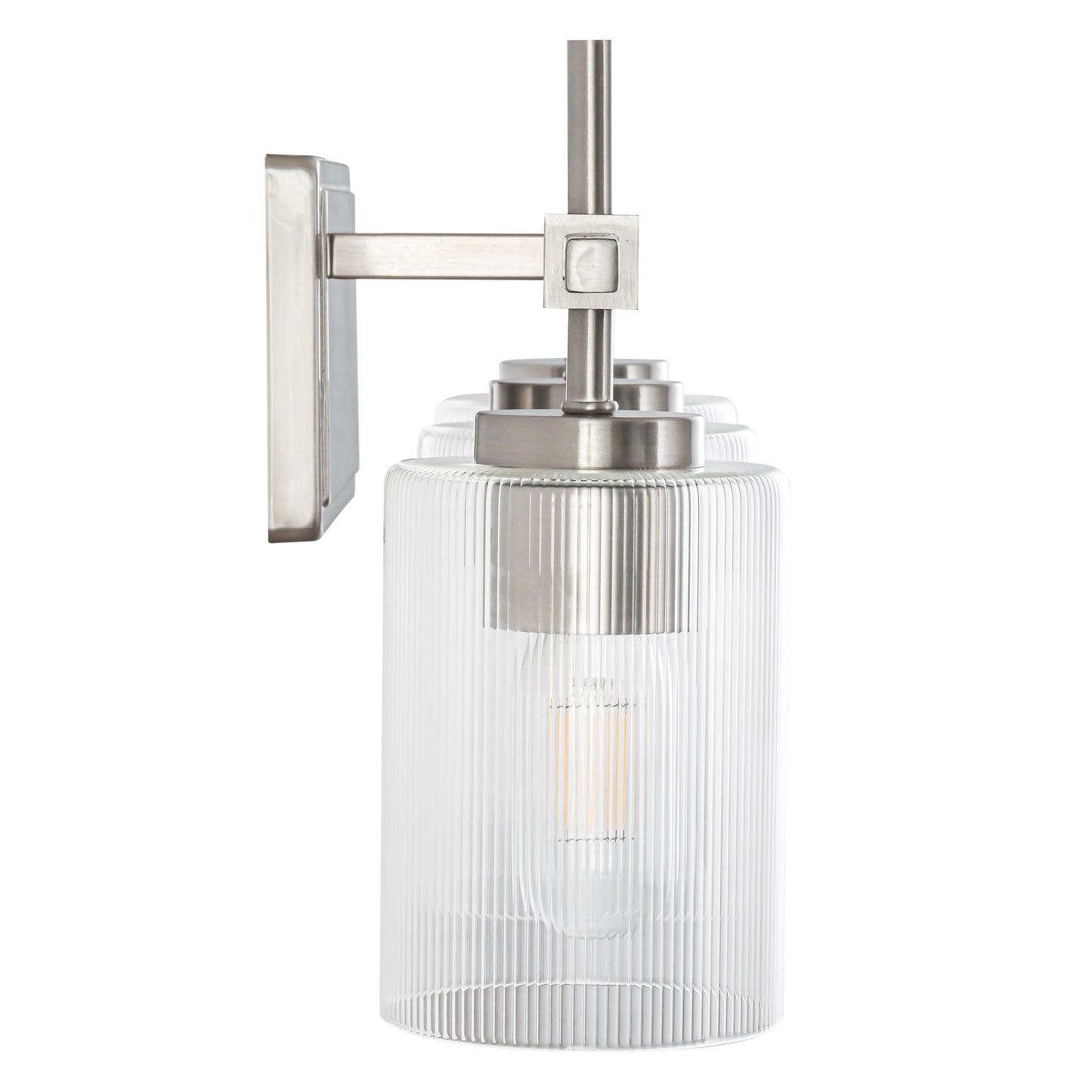 3-Light Brushed Nickel Vanity Light – Modern Bathroom Wall Light with Ribbed Glass