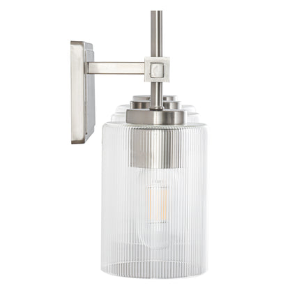 3-Light Brushed Nickel Vanity Light – Modern Bathroom Wall Light with Ribbed Glass