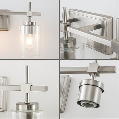3-Light Brushed Nickel Vanity Light – Modern Bathroom Wall Light with Ribbed Glass