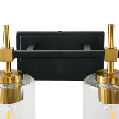4-Light Black & Gold Vanity Light – Modern Bathroom Wall Light with Ribbed Glass