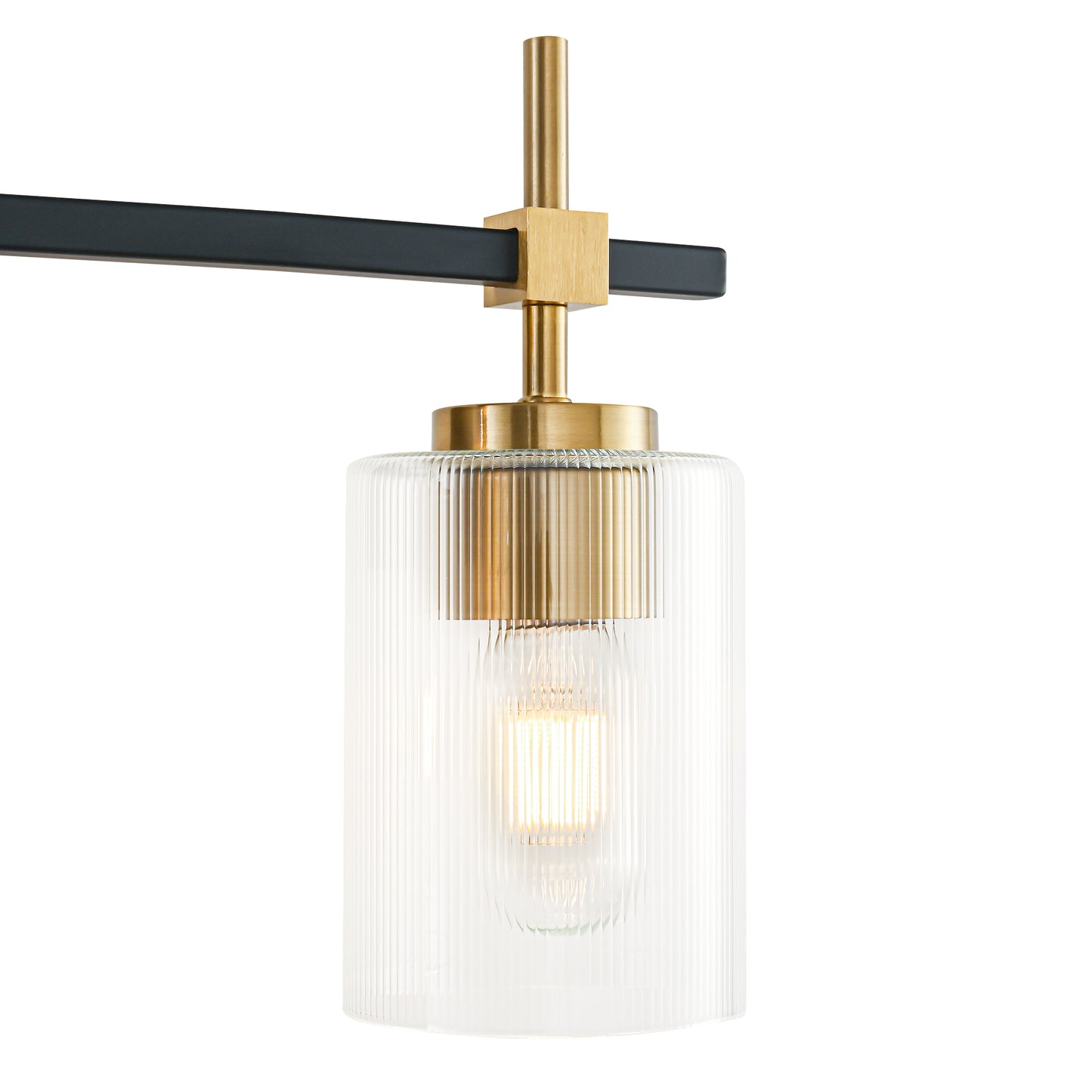 4-Light Black & Gold Vanity Light – Modern Bathroom Wall Light with Ribbed Glass