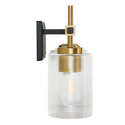 4-Light Black & Gold Vanity Light – Modern Bathroom Wall Light with Ribbed Glass