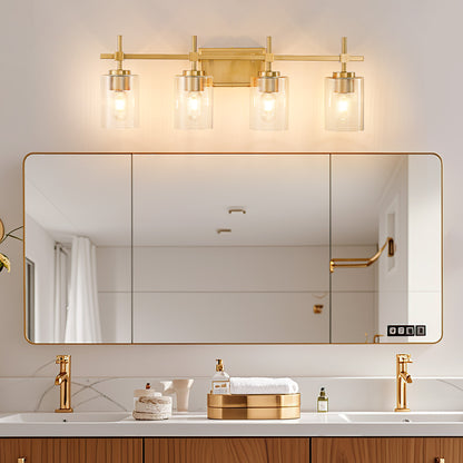 4-Light Gold Vanity Light – Modern Bathroom Wall Light with Ribbed Glass