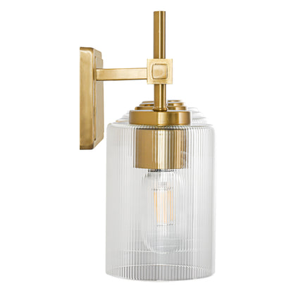 4-Light Gold Vanity Light – Modern Bathroom Wall Light with Ribbed Glass
