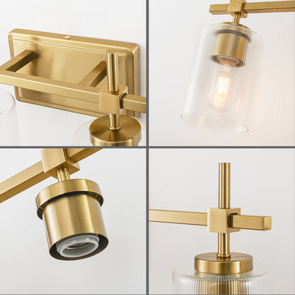 4-Light Gold Vanity Light – Modern Bathroom Wall Light with Ribbed Glass