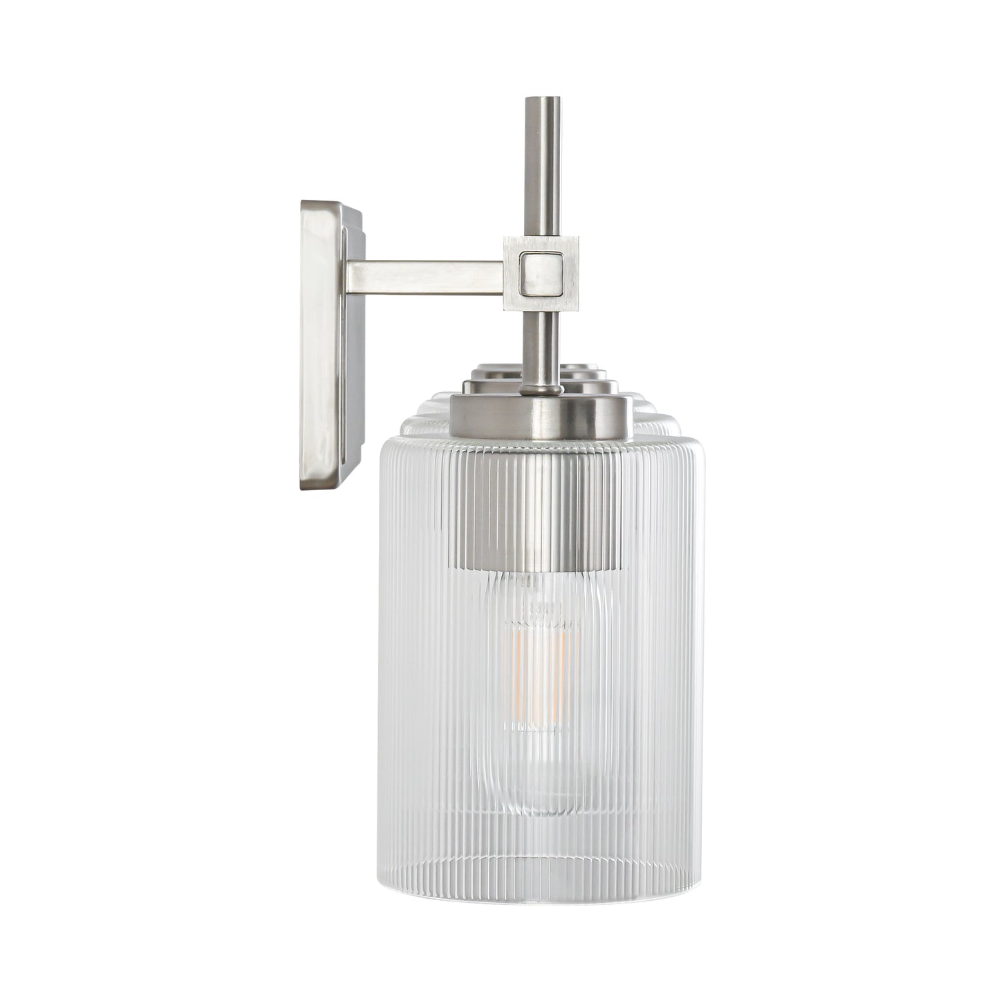 4-Light Brushed Nickel Vanity Light – Modern Bathroom Wall Light with Ribbed Glass