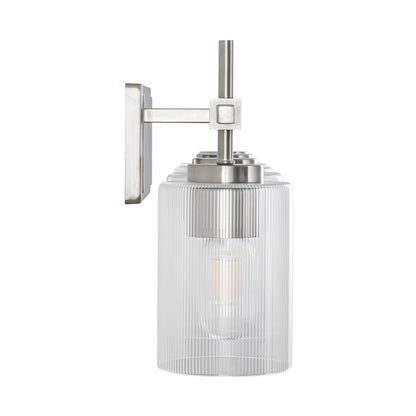 4-Light Brushed Nickel Vanity Light – Modern Bathroom Wall Light with Ribbed Glass