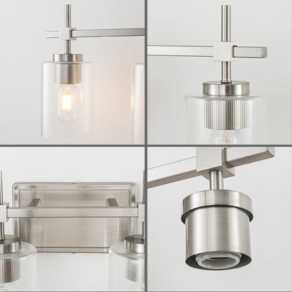 4-Light Brushed Nickel Vanity Light – Modern Bathroom Wall Light with Ribbed Glass