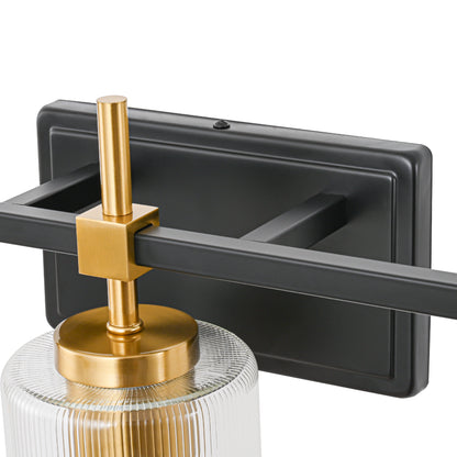 5-Light Black & Gold Vanity Light – Modern Bathroom Wall Light with Ribbed Glass