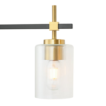 5-Light Black & Gold Vanity Light – Modern Bathroom Wall Light with Ribbed Glass