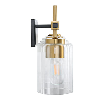 5-Light Black & Gold Vanity Light – Modern Bathroom Wall Light with Ribbed Glass