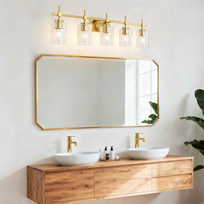 5-Light Gold Vanity Light – Modern Bathroom Wall Light with Ribbed Glass