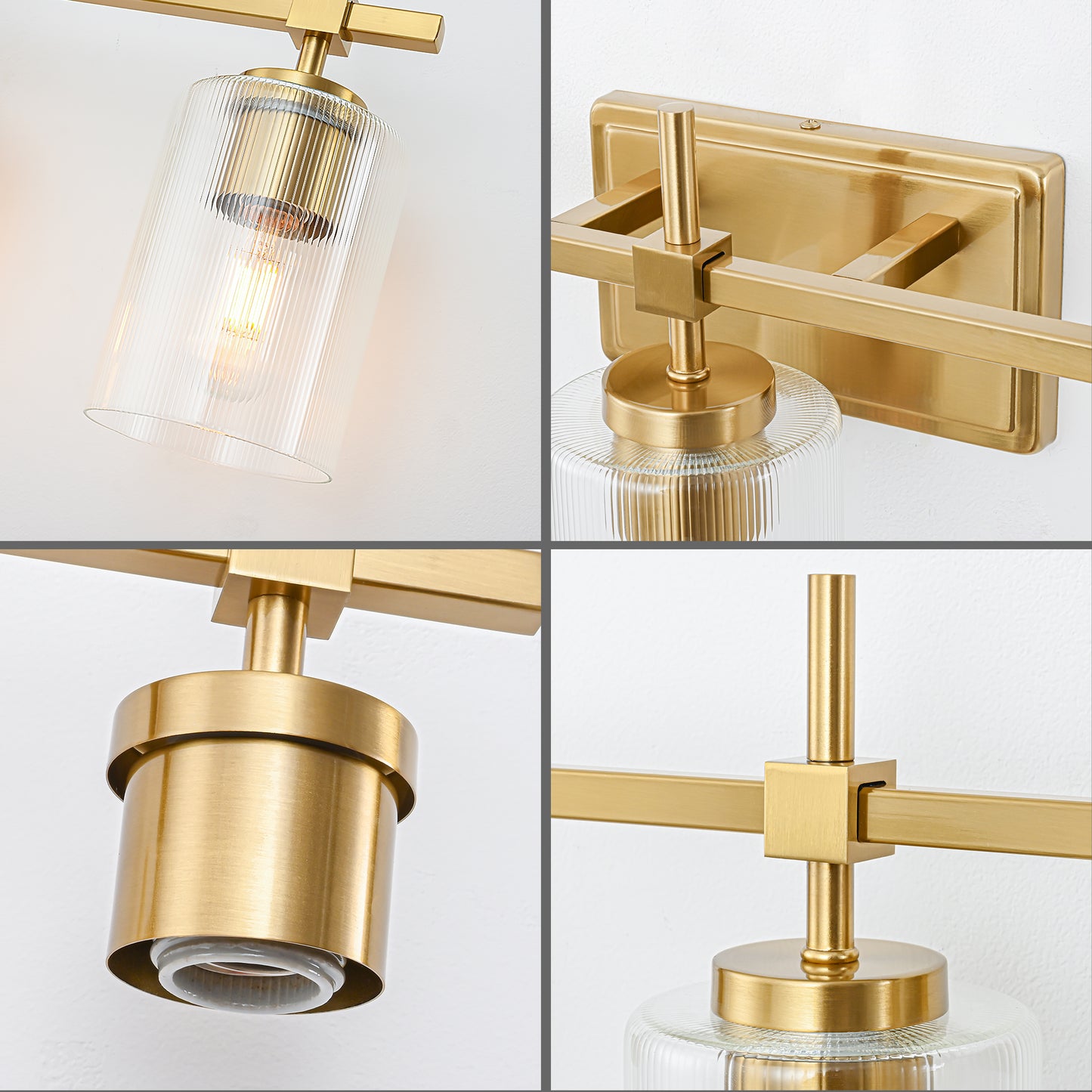 5-Light Gold Vanity Light – Modern Bathroom Wall Light with Ribbed Glass