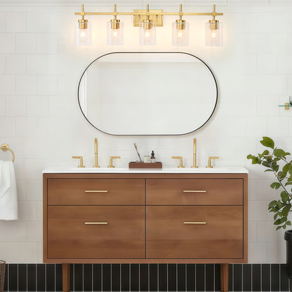 5-Light Gold Vanity Light – Modern Bathroom Wall Light with Ribbed Glass