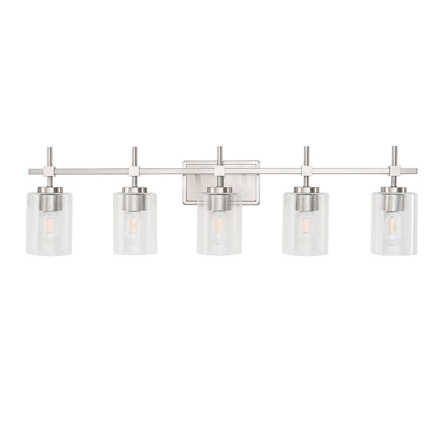 5-Light Brushed Nickel Vanity Light – Modern Bathroom Wall Light with Ribbed Glass