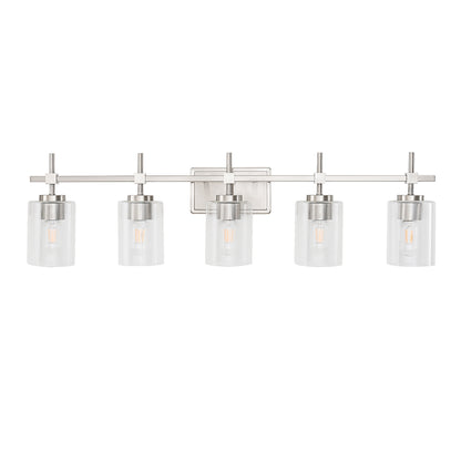 5-Light Brushed Nickel Vanity Light – Modern Bathroom Wall Light with Ribbed Glass
