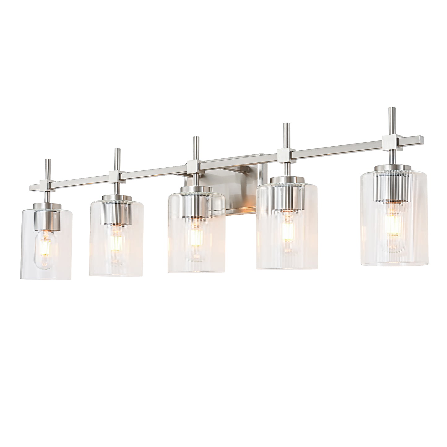 5-Light Brushed Nickel Vanity Light – Modern Bathroom Wall Light with Ribbed Glass