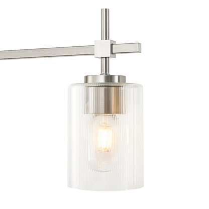 5-Light Brushed Nickel Vanity Light – Modern Bathroom Wall Light with Ribbed Glass