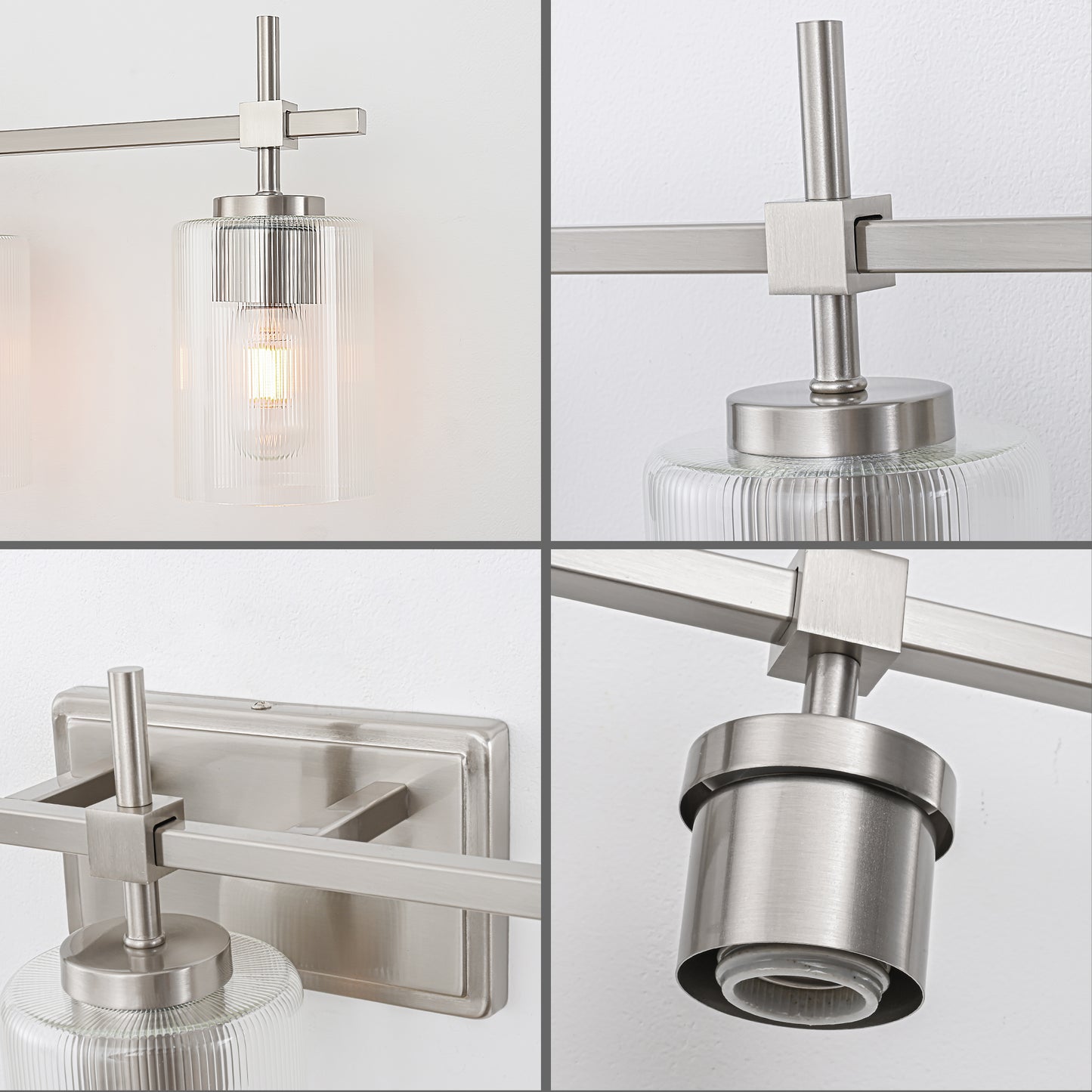 5-Light Brushed Nickel Vanity Light – Modern Bathroom Wall Light with Ribbed Glass