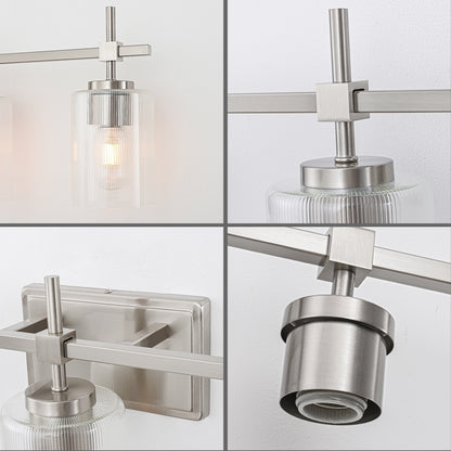 5-Light Brushed Nickel Vanity Light – Modern Bathroom Wall Light with Ribbed Glass