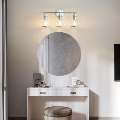 3-Light Chrome Bathroom Vanity Light with Clear Glass – Modern Wall Light Fixture