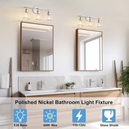 3-Light Chrome Bathroom Vanity Light with Clear Glass – Modern Wall Light Fixture