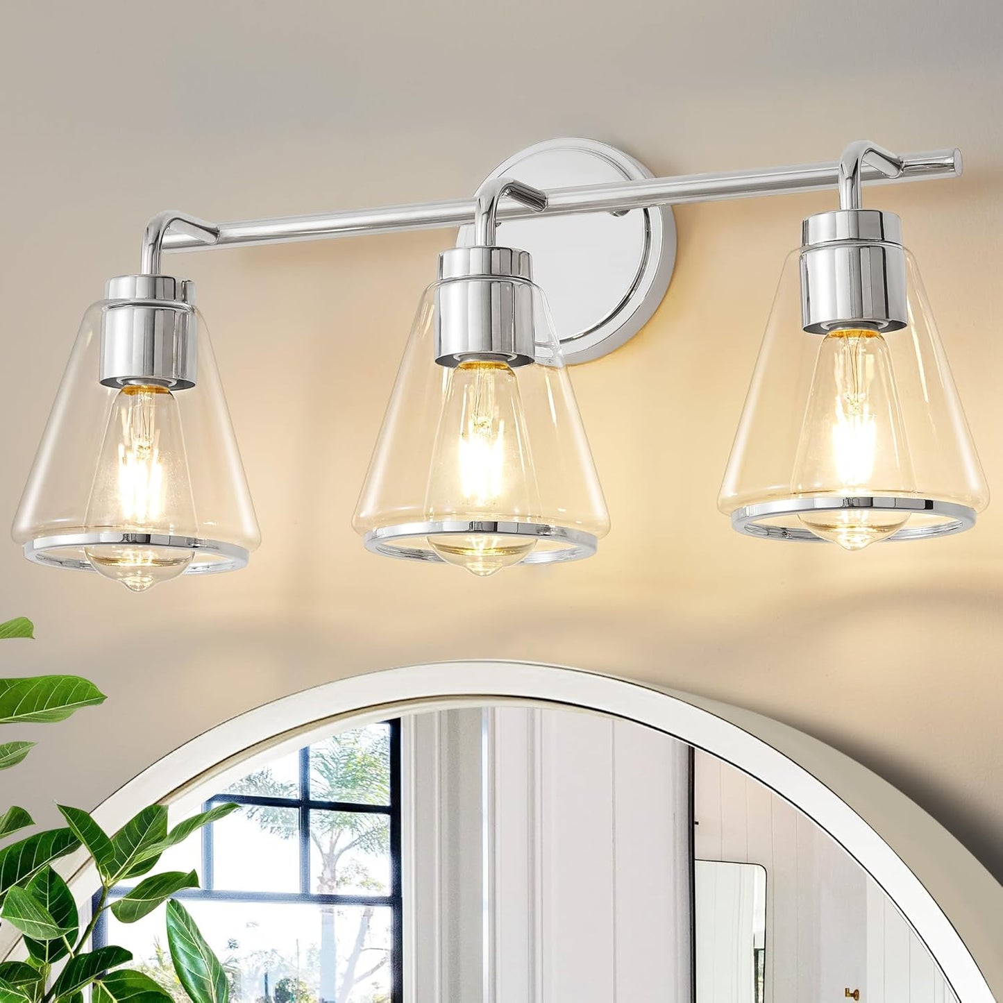3-Light Chrome Bathroom Vanity Light with Clear Glass – Modern Wall Light Fixture