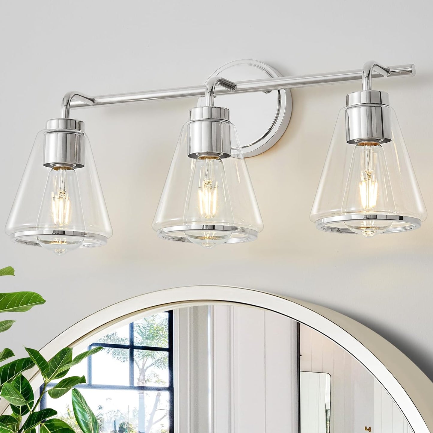 3-Light Chrome Bathroom Vanity Light with Clear Glass – Modern Wall Light Fixture